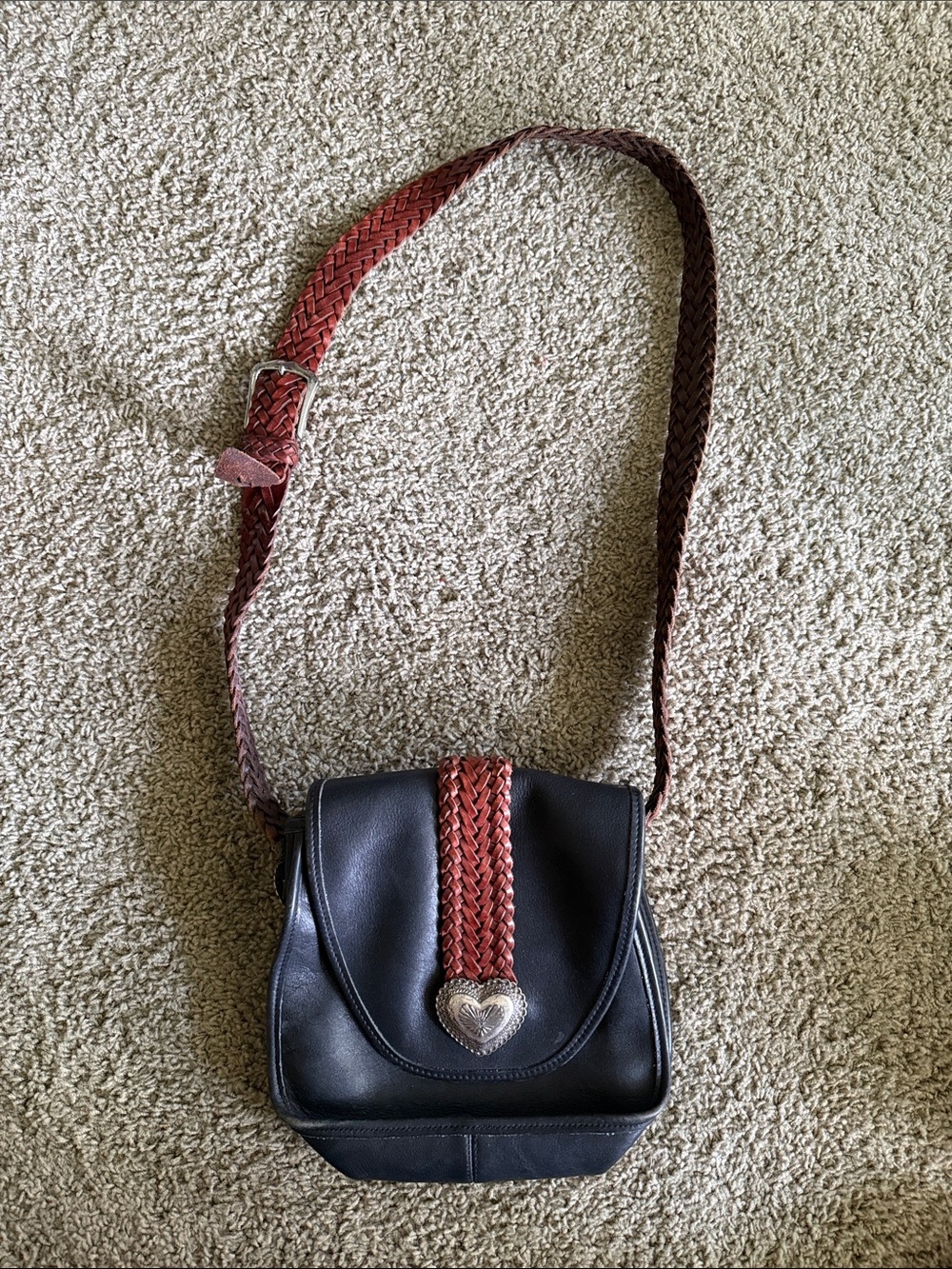 Vintage Brighton Black Leather with Brown Strap Purse